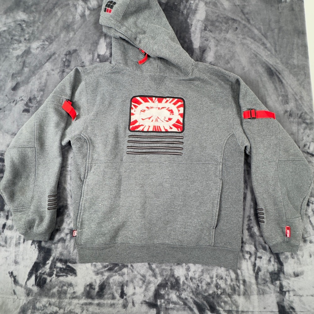 Ecko Unltd Preservation Hoody Mens‎ Large Grey Red Y2K Streetwear Rhino Pullover